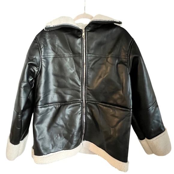 Commense‎ Faux Leather Aviator Jacket Sherpa Lined Winter Coat M